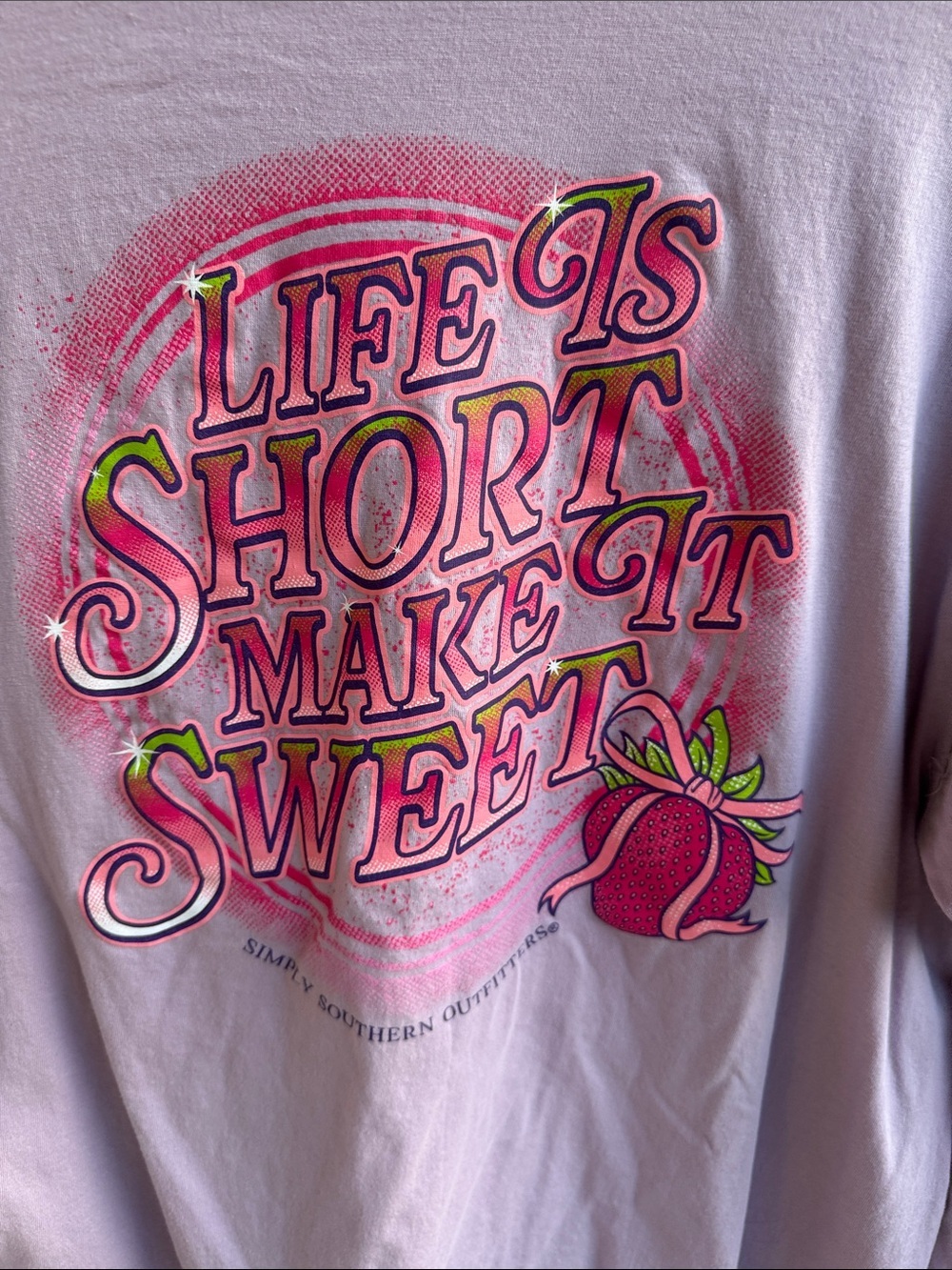 Simply Southern Light Lavender Pink Long Sleeve Tee with Strawberry Graphic